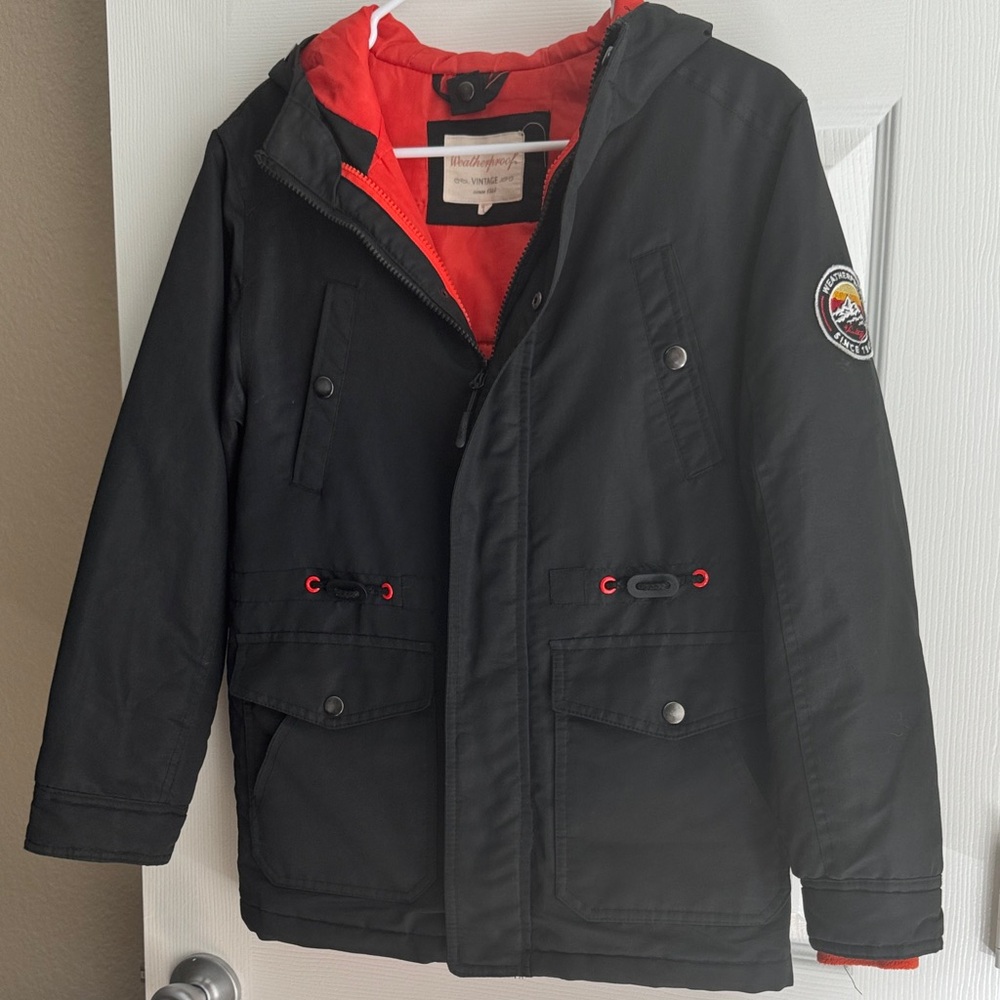 Weatherproof Black Jacket with Red Accents